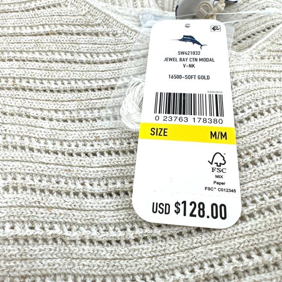 Tommy Bahama Women's Soft Gold Jewel Bay Sequin V-Neck Sweater Size M - Picture 3 of 9